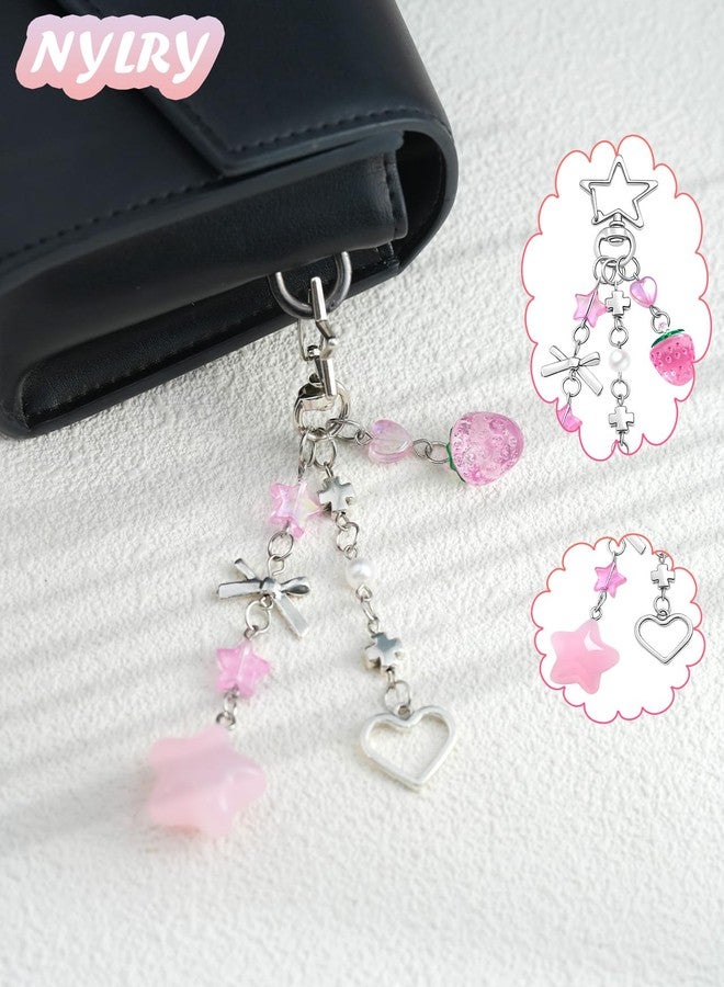 nylry Cute Keychain Y2K Bag Charms for Handbags Aesthetic Kawaii Keychain Purse Charms Sun Moon Strawberry Bow Star Novelty Keychains Accessories for Women Cute Bag Purse Accessories Gifts-pink - Image 3